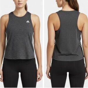 ⭐Adidas Womens Tank Top Sz L Gray Athletic Relaxed Fit 3-Stripes Sleeveless New⭐